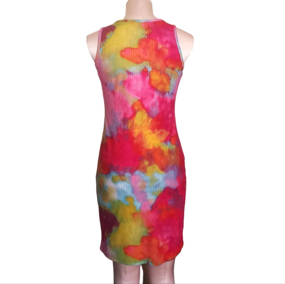 Watercolor Abstract Ribbed Cutout Mini Dress - Picture 3 of 3